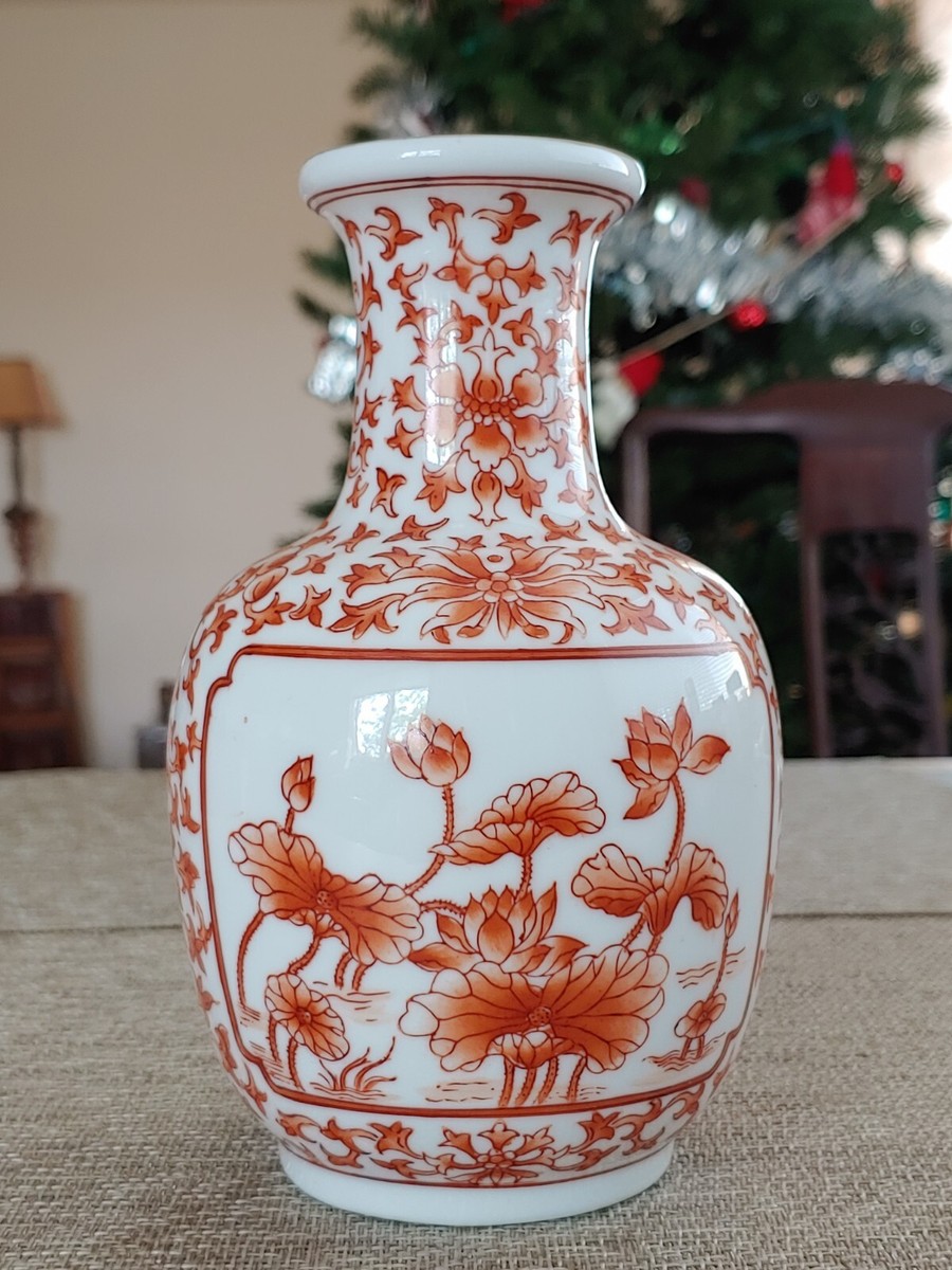 中国古玩 赤絵耳付壷 高さ約32㎝ 東Y7-1104①トヒオ 中国古玩 赤絵耳付