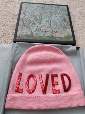 Gucci LOVED Web Stripe Red Sequin Embroidered Loved Knit Pink