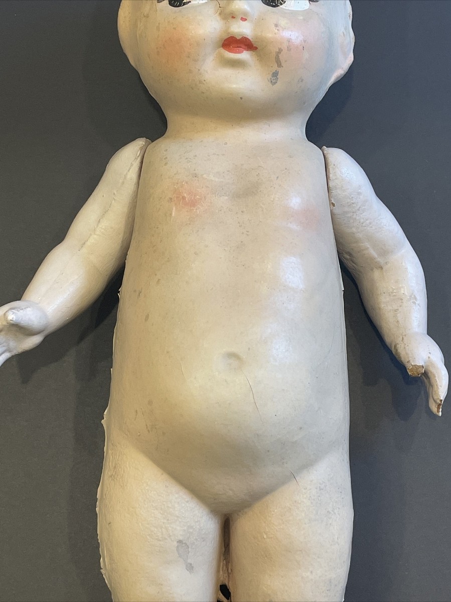 Antique 1910-1920's Kewpie Creepy Composite Baby Doll Silver Boots