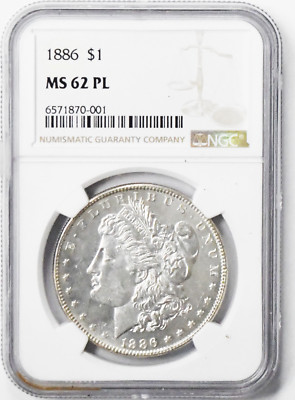 1886 $1 Morgan Silver One Dollar MS62 PL NGC Philadelphia VAM 1A