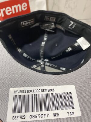 World Famous Supreme Reverse Box Logo New Era Fitted Hat Navy 7 3