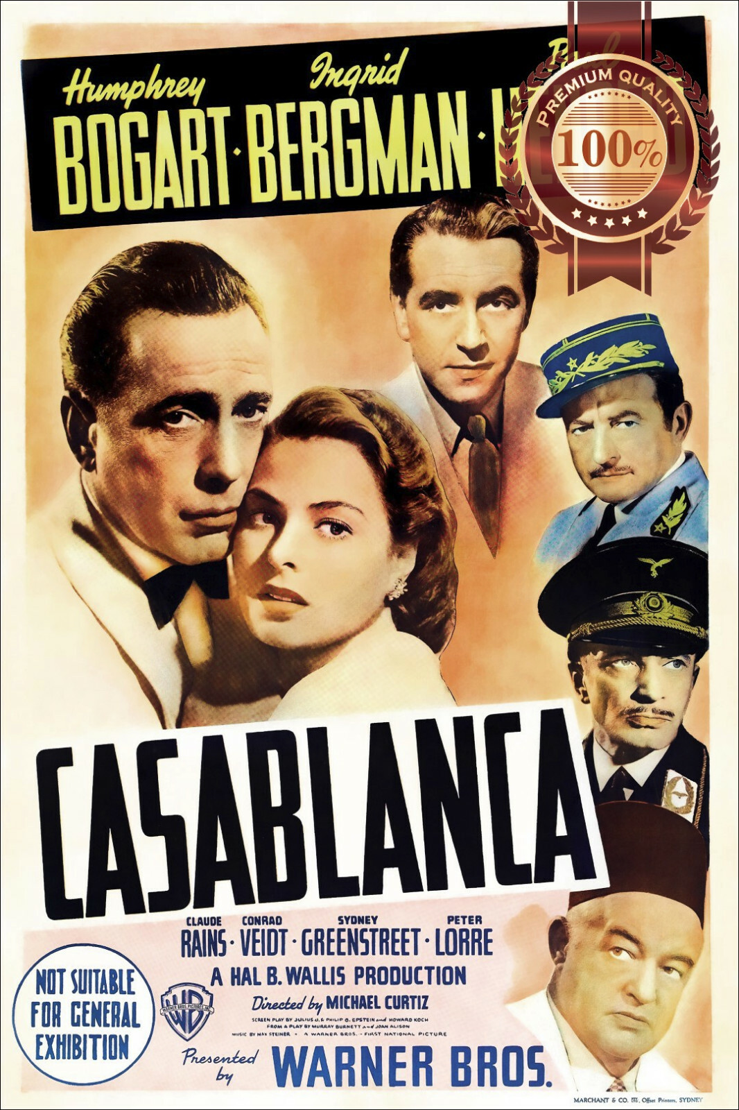 1940 Wood Frame Vintage Poster カサブランカ