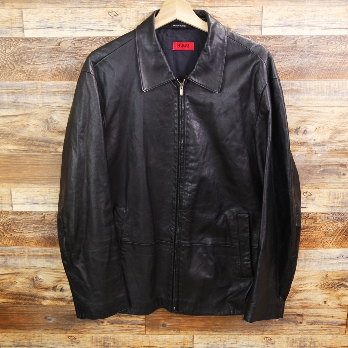 HUGO BOSS Lamb Leather Biker Bomber Motorcycle Jacket Size L Mens