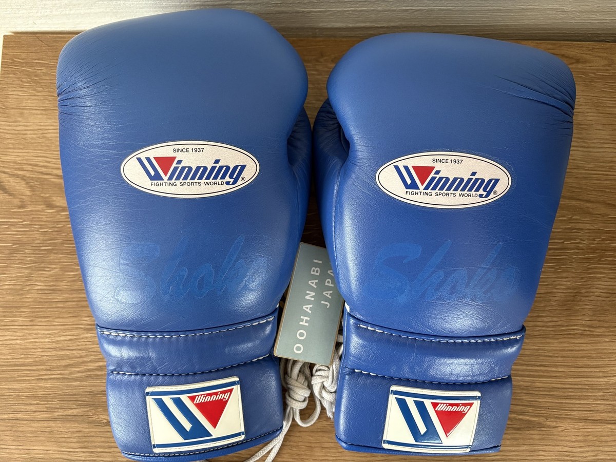 新品未使用 Winning ボクシンググローブ 青 14oz ベルクロ式 牛皮革