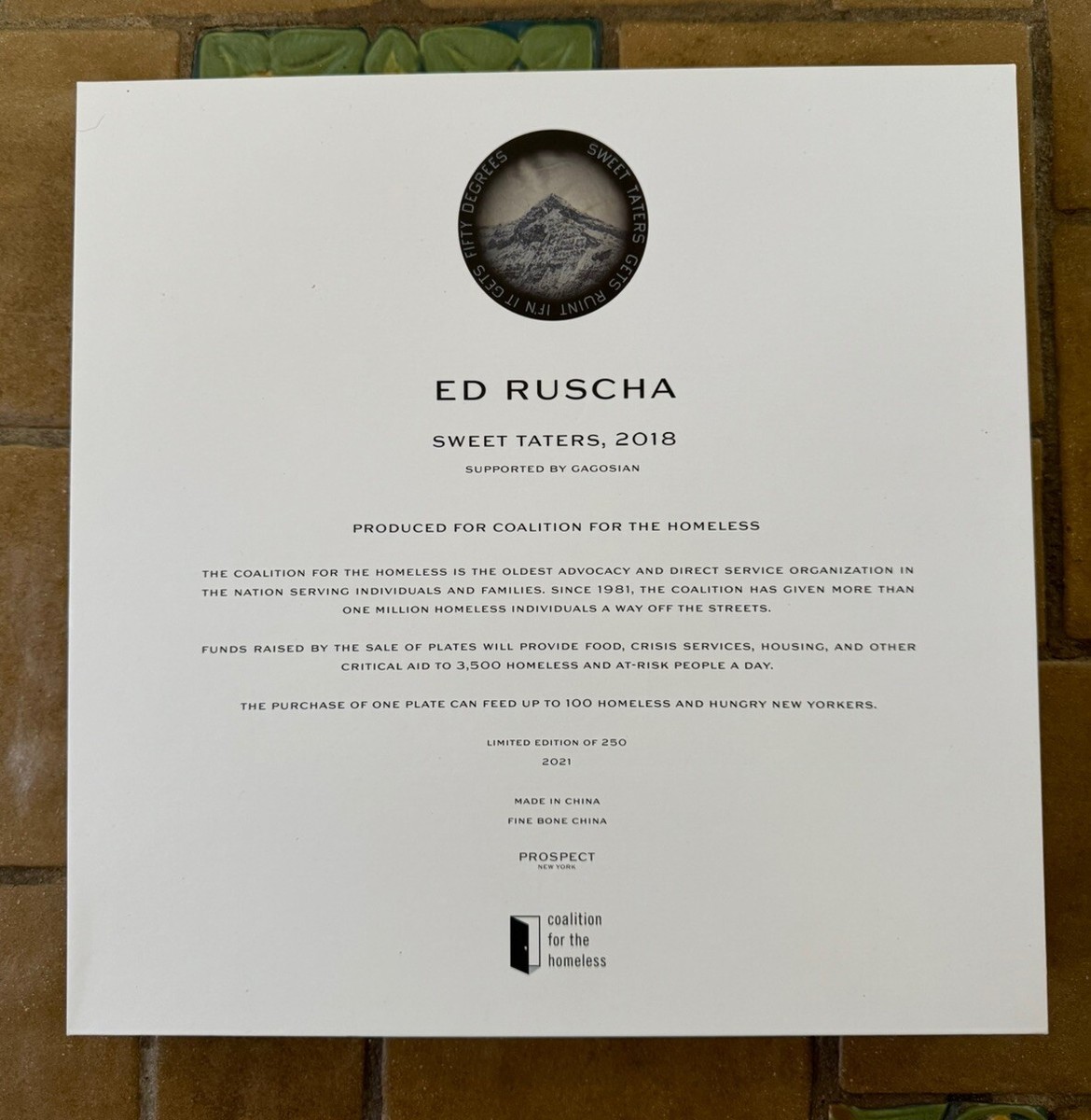 Ed Ruscha Plate Artist Plate Project Sweet Taters Limited Edition