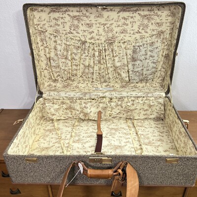 Vintage Hartmann Luggage Brown Tweed Suitcase Hard Case Wheels