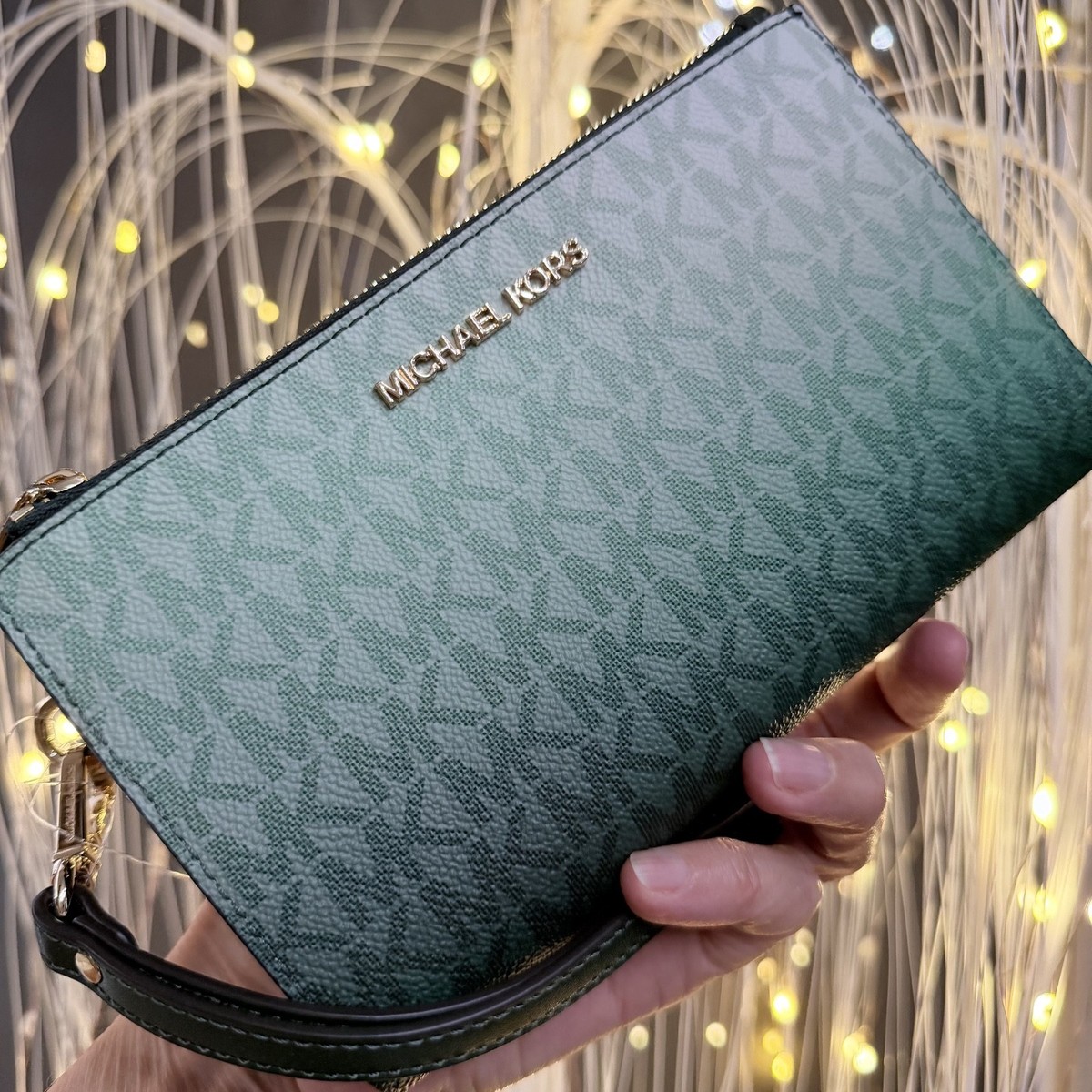 Michael Kors Jet Set Travel Double Zip Wristlet Wallet MK Logo