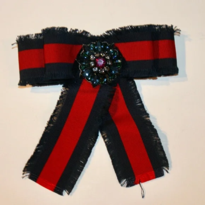 New Gucci Crystal Grossgrain Web Red/Blue Bow Tie Brooch | eBay