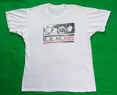 REM Vintage T Shirt 1980's Work Tour Altered r.e.m. Michael Stipe