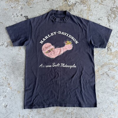 Vintage 70s Harley Davidson Anti Japan Arm Crushing Tee 3D Emblem