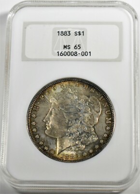 1883 Morgan Silver Dollar NGC MS65 GEM BLUE, RED, YELLOW HUES