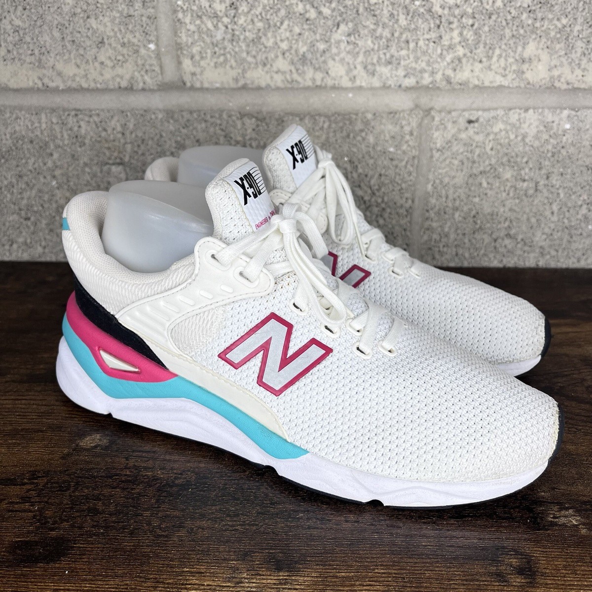 New Balance X-90 White Black Green Athletic Shoes Men's Size 7.5 D