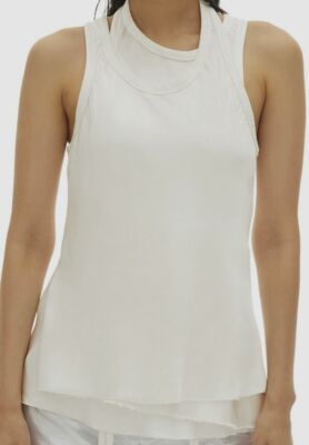 $360 Helmut Lang Women's White Stretch Satin Double-Layered Tank