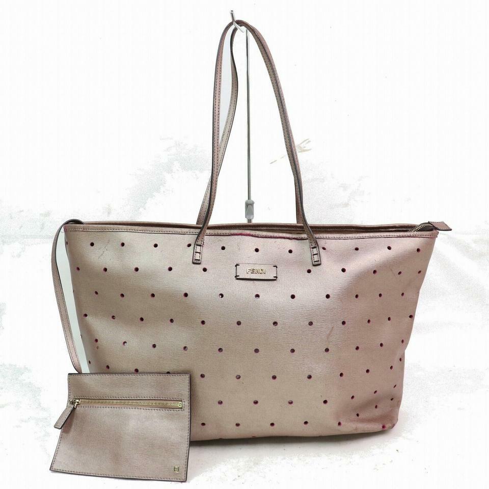 Fendi Metallic Pink Perforated Roll Tote with Pouch 870587 | eBay