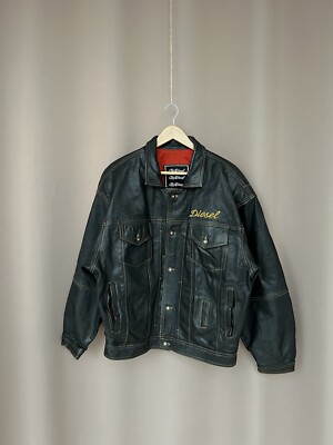 Diesel Big Back Logo Leather Jacket New World Basic Black 90s Mens