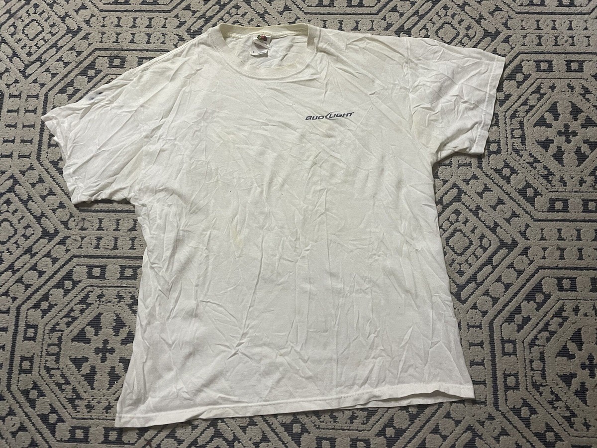 Mens Bud Light Graphic Logo White Navy Blue Short Sleeve T-shirt