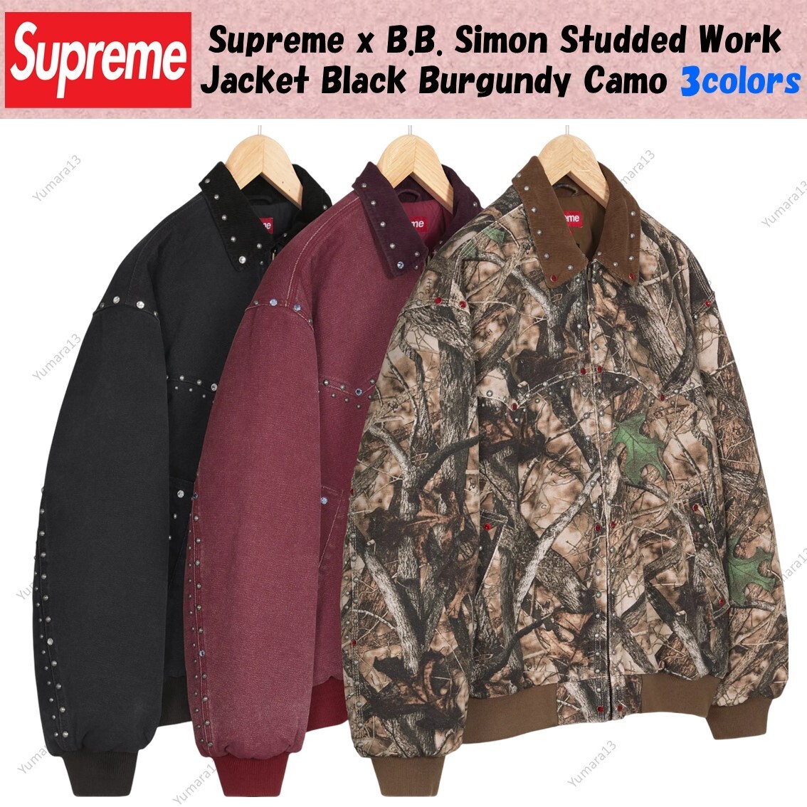 Supreme x B.B. Simon Studded Work Jacket Black Burgundy Camo