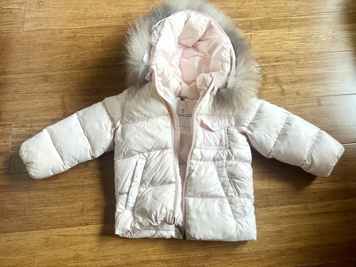 Moncler Kids Girls Pink Hooded Down Puffer Jacket Size 18-24 Month
