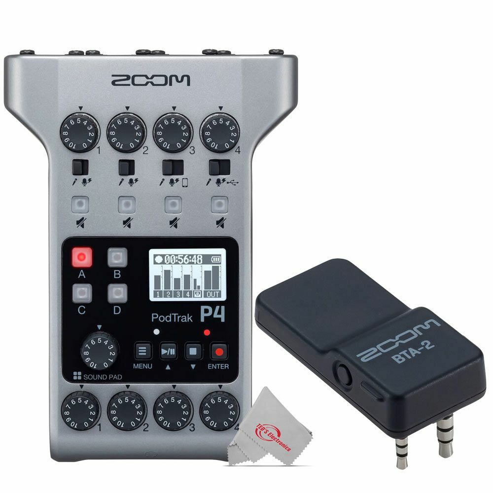 Zoom PodTrak P4 Portable Multitrack Podcast Recorder + BTA-2