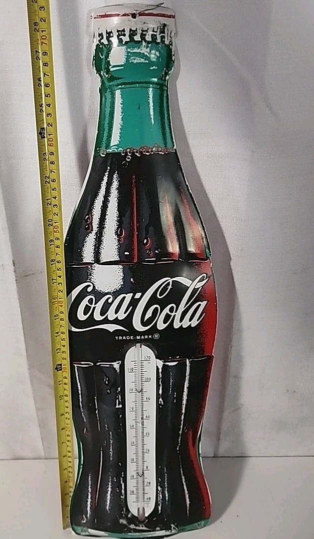 Vintage 1960's Coca Cola Bottle Tin advertising thermometer 29