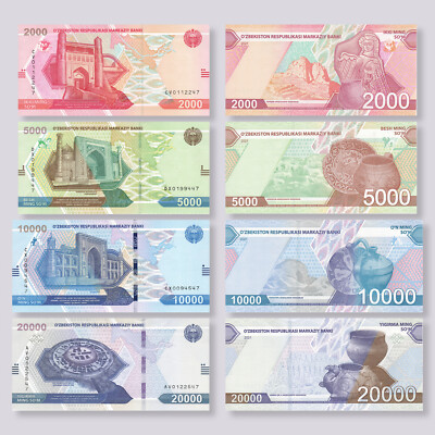 Uzbekistan Set 4 Pcs (2021): 2000 5000 10000 20000 So'm (Som), New