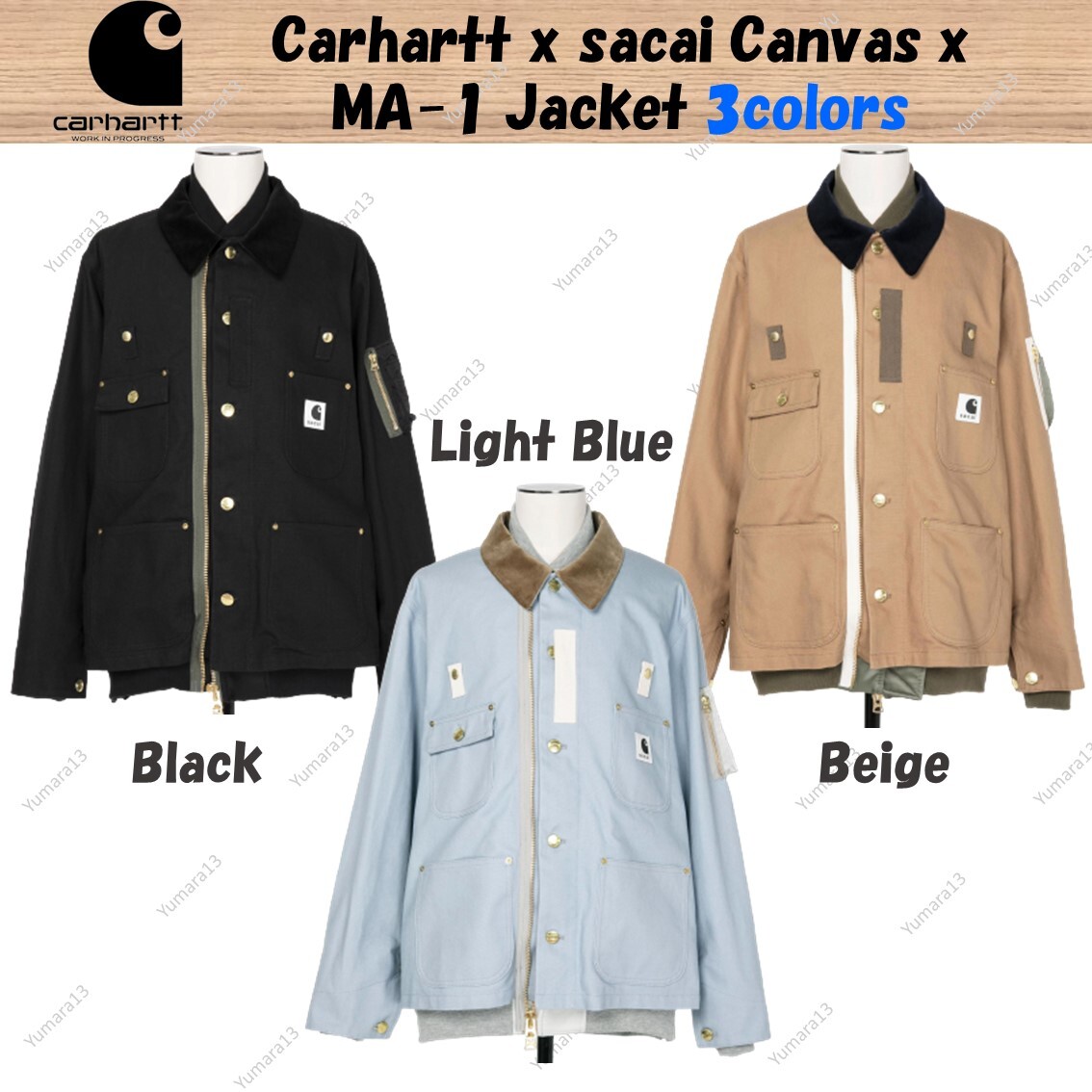 Carhartt x sacai Canvas x MA-1 Jacket 3colors Black Beige Light