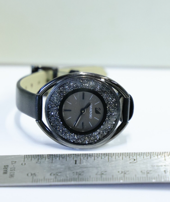 Swarovski Crystalline Oval Gun/Blk Watch 5158517 w/ Leather