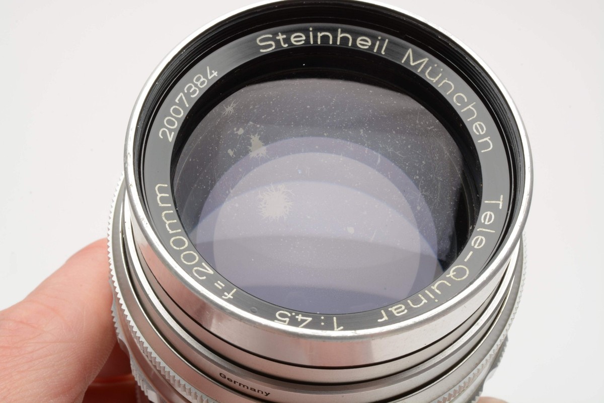 Steinheil München Tele-Quinar 200mm f4.5 Exakta Mount Lens, Hood+