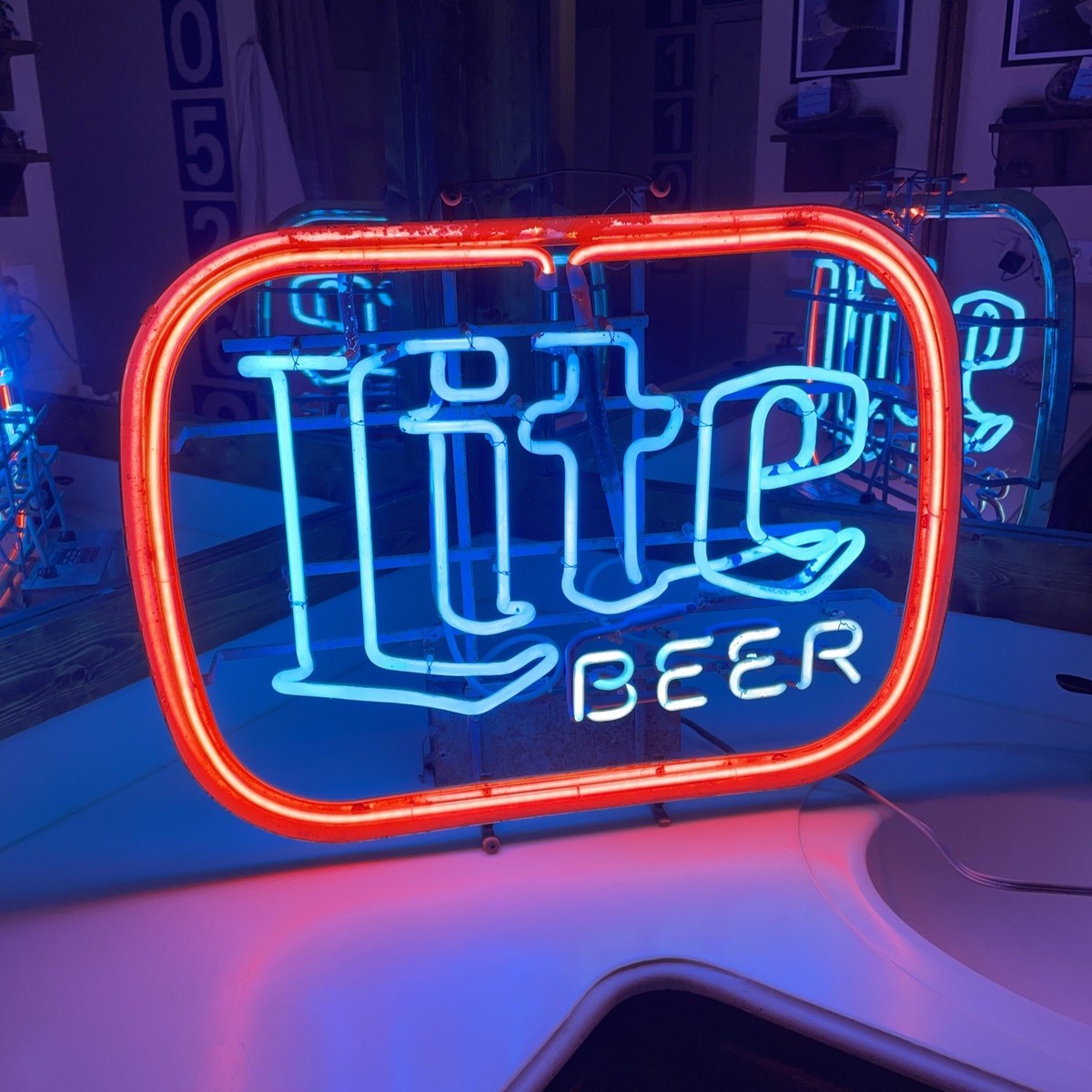 Miller Lite Beer Neon Sign Everbrite 26” x 21” Vintage | eBay