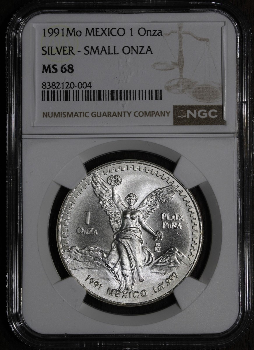 1991-Mo (MS68) Type 2 Mexican Silver Libertad Onza NGC - Small