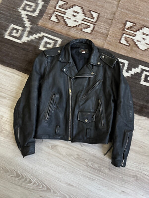 Vintage 90s Leather Moto Biker Men's Black Rock Side String Jacket