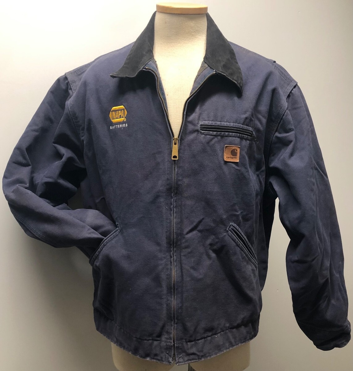 CARHARTT DETROIT JACKET J97 DPB BLUE W BLACK COLLAR BLANKET LINED