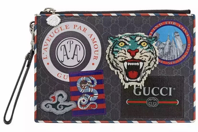 Gucci #496346 GG Supreme Tiger Patch Zip Top Clutch/Pouch, NWT | eBay