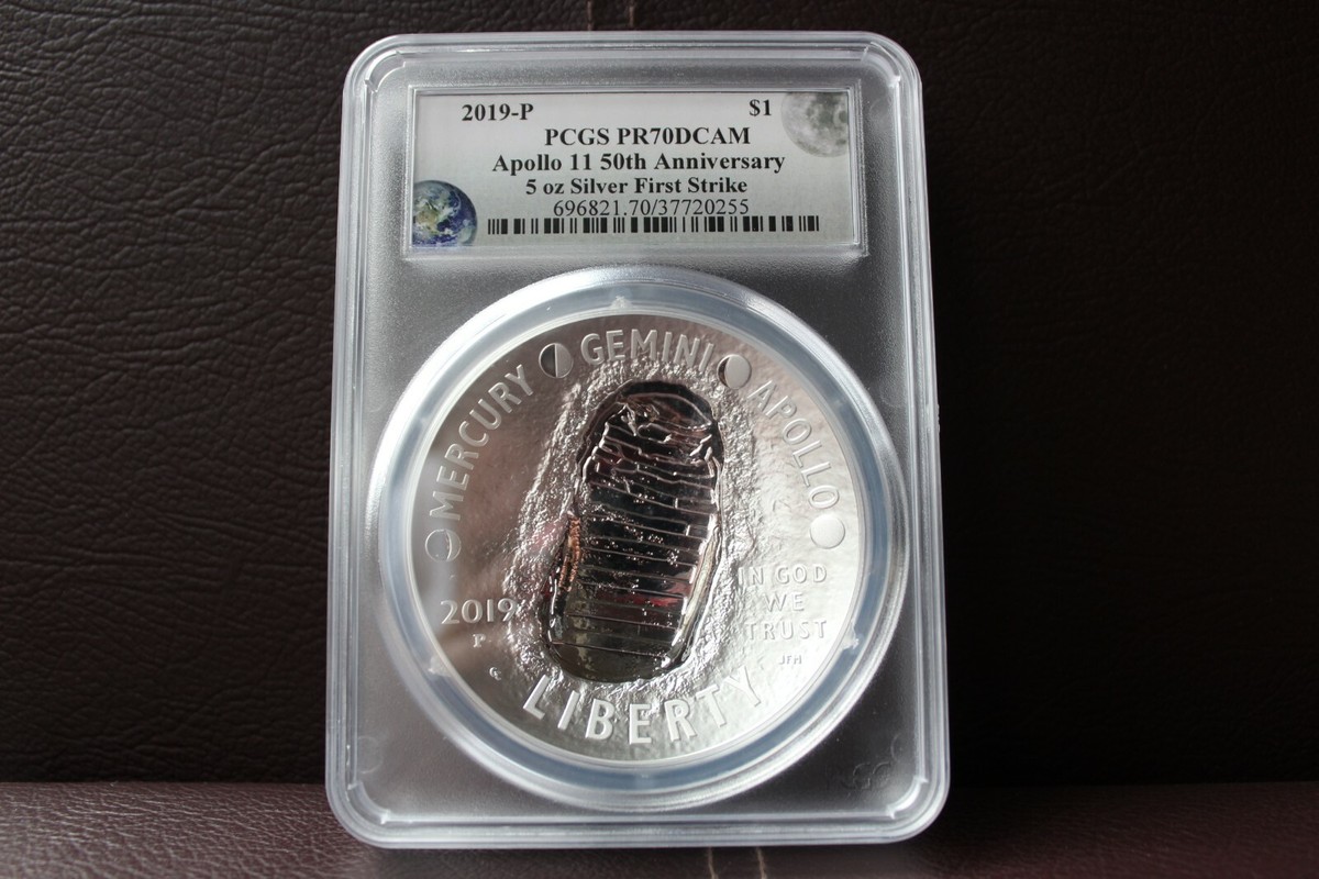 PCGS PR 70 DCAM 2019 Apollo 11 50th Anniversary 5 oz Silver First