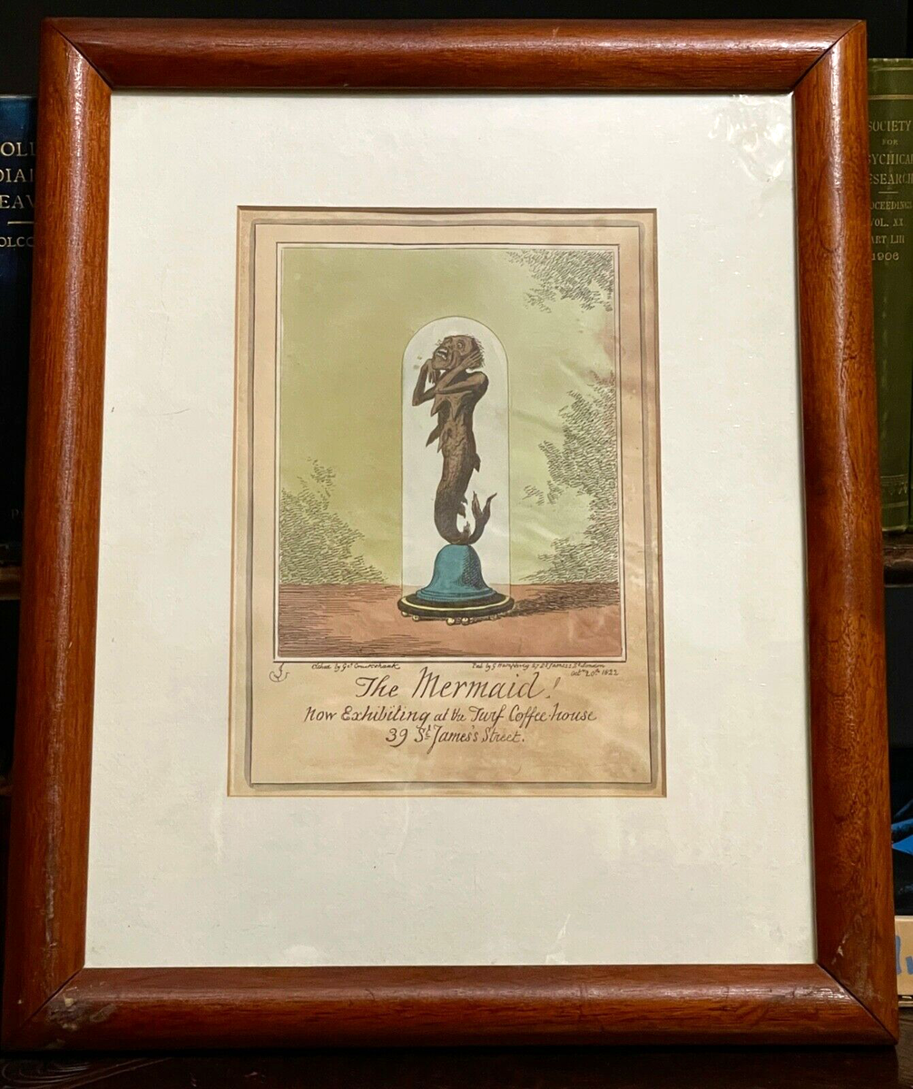 FIJI MERMAID - ORIGINAL HAND COLORED ENGRAVING by Cruikshank, 1822