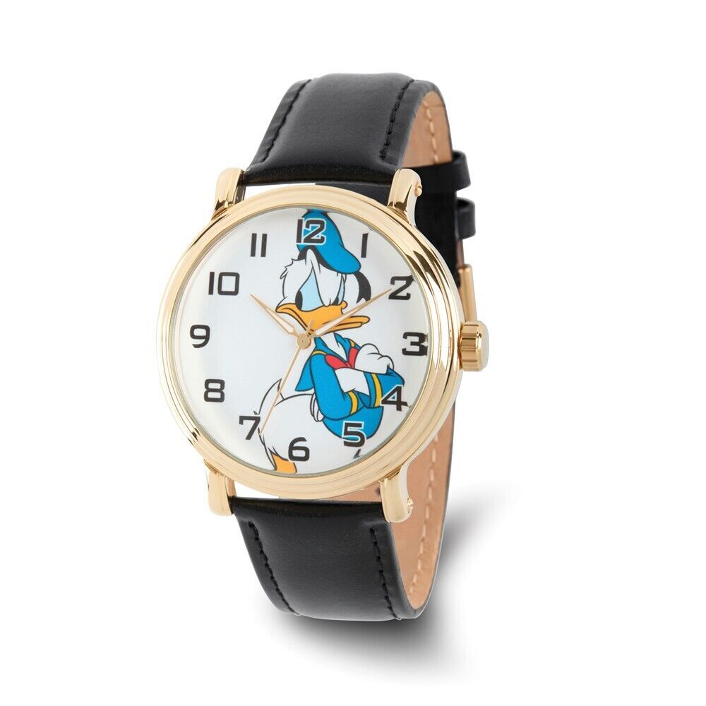 Disney Donald Duck Men's Gold Vintage Alloy Black Leather Watch | eBay