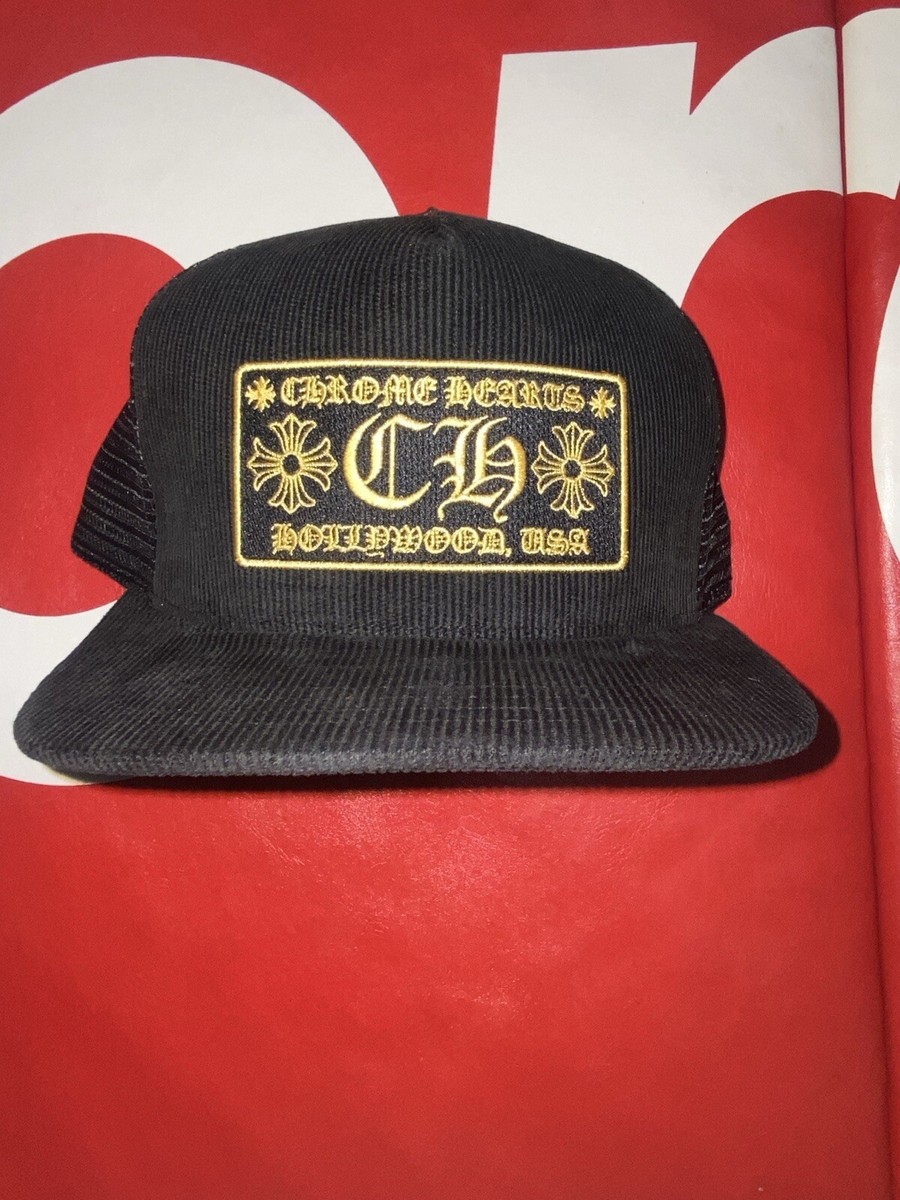 Chrome Hearts CH Hollywood Camo Corduroy Trucker Hat Black/Gold O