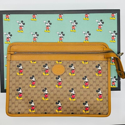 Gucci Unisex x Disney Mickey Mouse Brown GG Supreme Clutch Pouch
