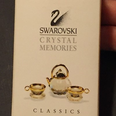 SWAROVSKI Swan Signed Crystal Memories Teapot And Two Teacups Set