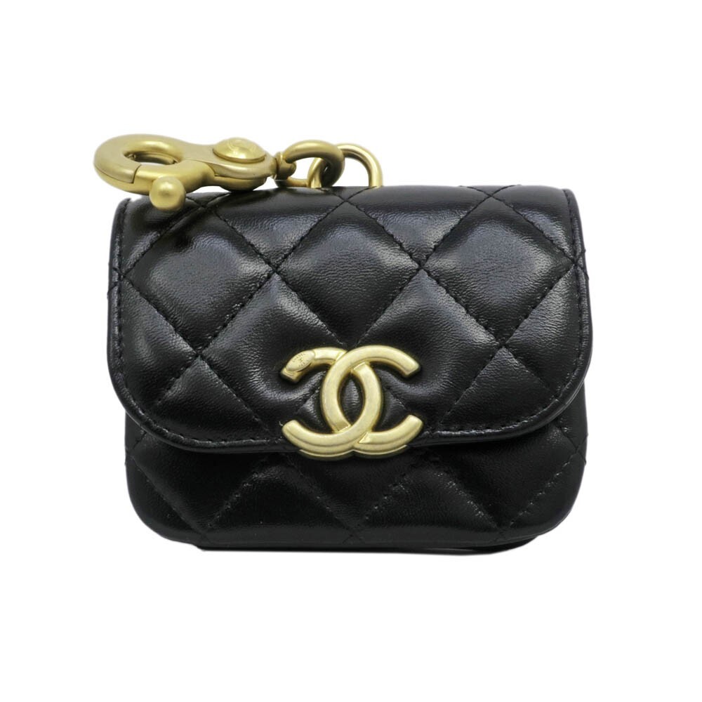 Chanel AirPods Case Matelasse Shiny Calfskin Pouch Black GD | eBay