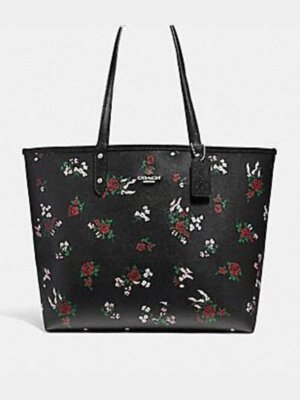 Coach Reversible City Tote With Cross Stitch Floral Bag Black