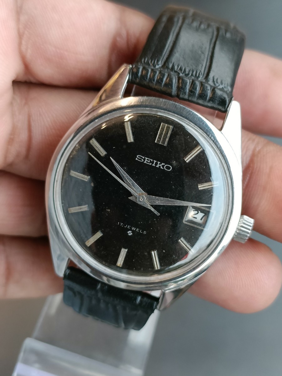 VINTAGE SEIKO 17J WINDING PATINA BLACK DIAL 6602-8050 JAPAN MEN'S