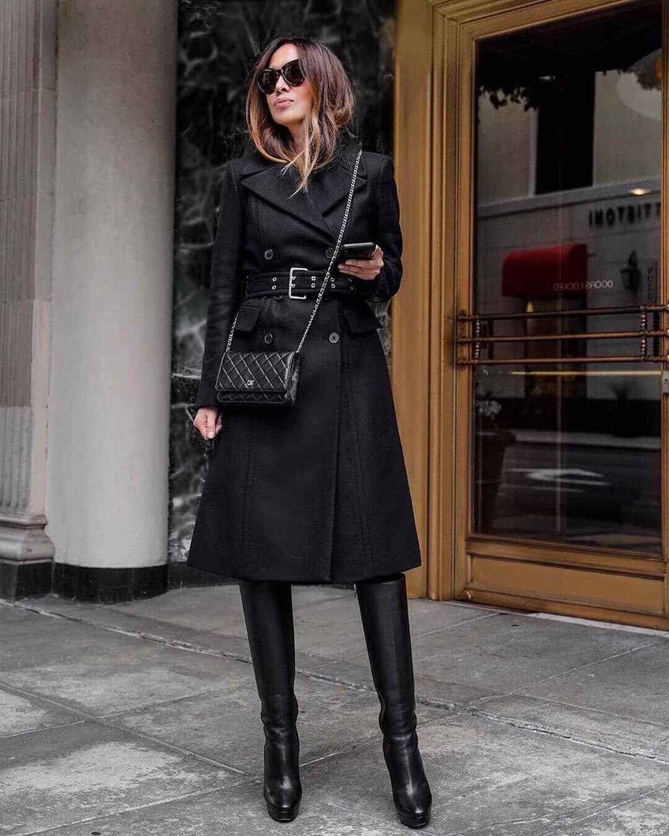 Zara Manteco Women Belted Wool Double Breasted Coat Black 2006/744