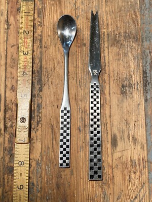 1960's YAX Japan Stainless Steel Bar Checkered Spoon Cheese Knife