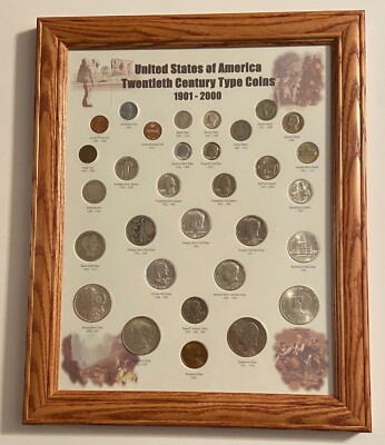 20TH CENTURY TYPE SET IN OAK FRAME ** NICE COINS ** L@@K AT