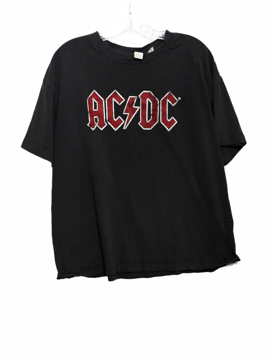H&M AC/DC Mens Black Red T-Shirt Pure Cotton Graphic Print Short
