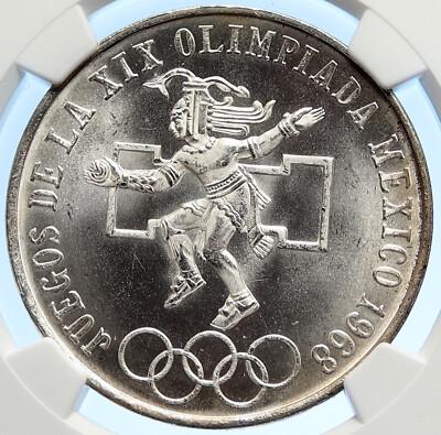 1968 Mexico XIX Olympic Games AZTEC Ball Player 25 Pesos Silver