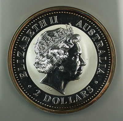 2000 Australia 2 Oz 999 Silver $2 Dragon Coin NGC MS-66 Large Slab