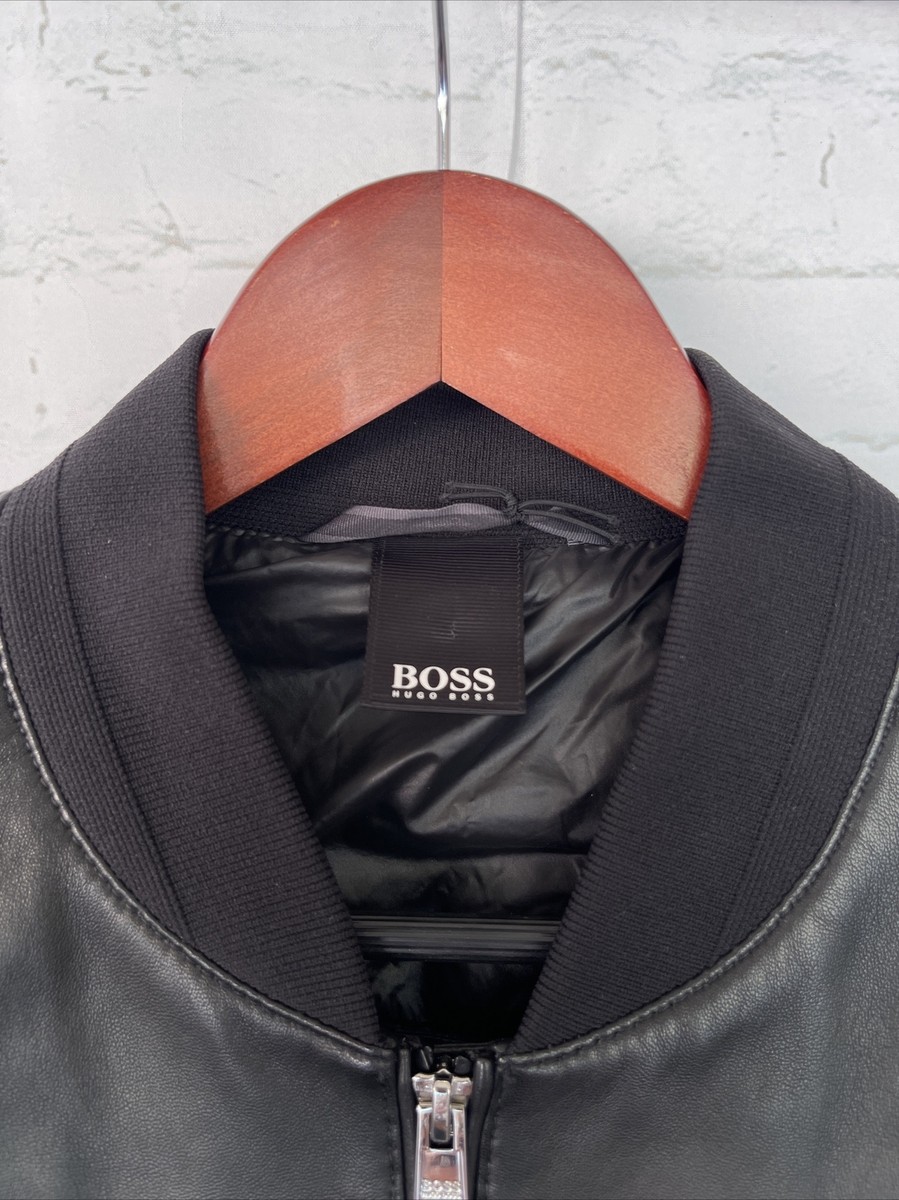 BOSS Lambskin Leather Moto Bomber Jacket - Black - 36 R | eBay