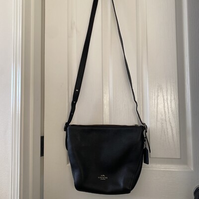 COACH 21377 Black Pebbled Leather Dufflette Duffle Bag Crossbody